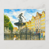 Pastel drawing of Danzig’ Neptune Fountain on Long