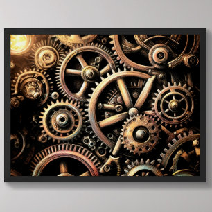Pastel Drawing of Gears Cogs Steampunk Poster