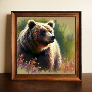 Pastel Drawing of Grizzly Bear in Nature Poster