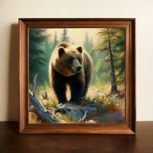 Pastel Drawing of Grizzly Bear in Nature Poster