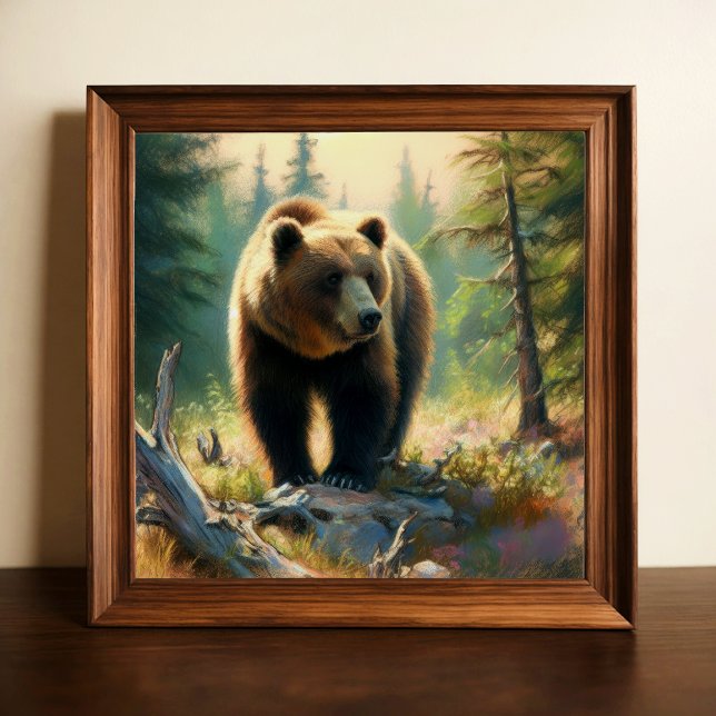 Pastel Drawing of Grizzly Bear in Nature Poster (Creator Uploaded)