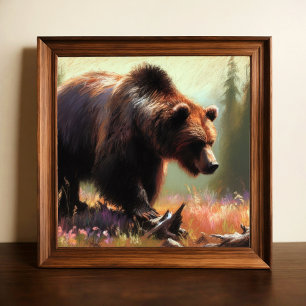 Pastel Drawing of Grizzly Bear in Nature Poster