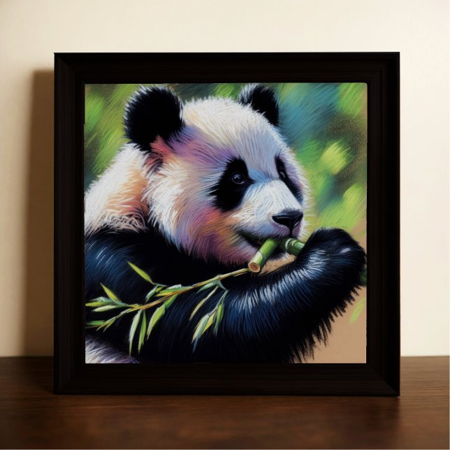 Pastel Drawing of Panda Bear Eating Bamboo Poster (Creator Uploaded)