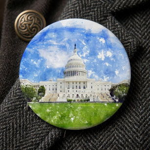 Pastel Drawing of the United States Capitol 6 Cm Round Badge