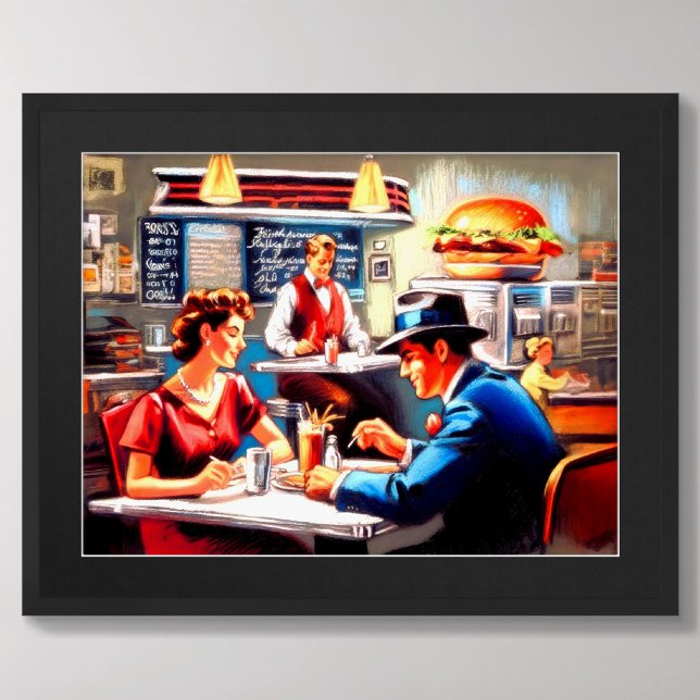 Pastel Drawing Vintage Diner Man Woman Poster (Creator Uploaded)