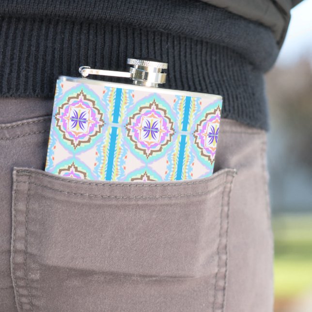 Pastel Dream Boho Geometric Kaleidoscope Hip Flask (In Situ)