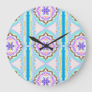 Pastel Dream Boho Geometric Kaleidoscope Large Clock