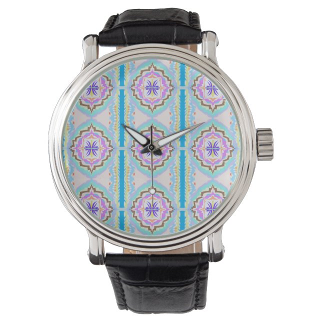 Pastel Dream Boho Geometric Kaleidoscope Watch (Front)