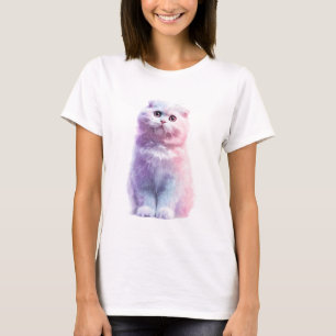 Pastel Dream Galaxy Fluffy Cat Women T-Shirt