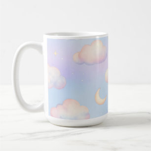 Pastel Dreamy Clouds Crescent Moon Pattern Coffee Mug