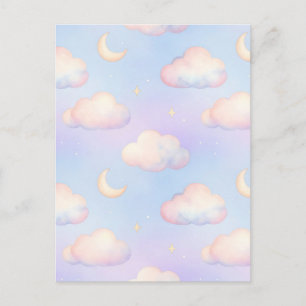 Pastel Dreamy Clouds Crescent Moon Pattern Postcard