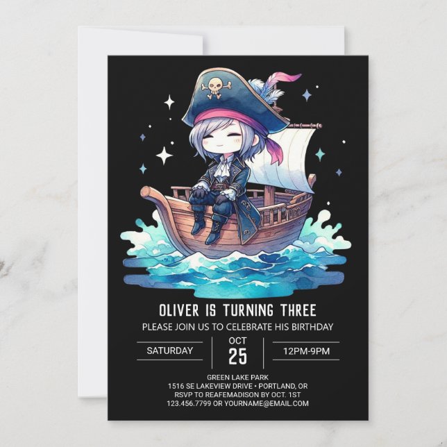 Pastel Dreamy Pirate Birthday Invitation (Front)