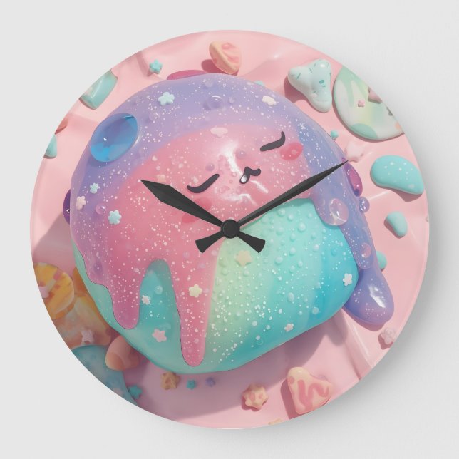 Pastel Drip Kawaii Candy Character Art Large Clock (Front)