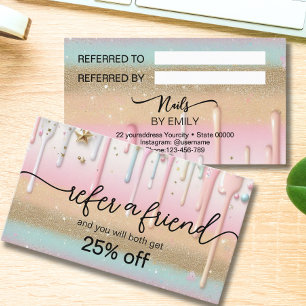 Pastel drip nail salon Referral Card