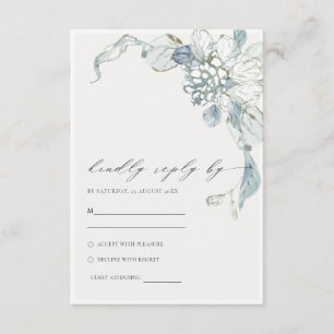 Pastel Dusky Blue Watercolor Floral Wedding RSVP Enclosure Card