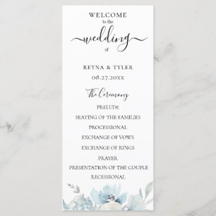 Pastel Dusty Blue Watercolor Floral Wedding Program