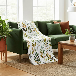 Pastel earth tone leaves fleece blanket