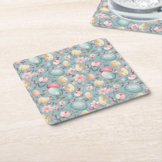 Pastel Easter Blooms Decorative Square Paper Coaster (Angled)
