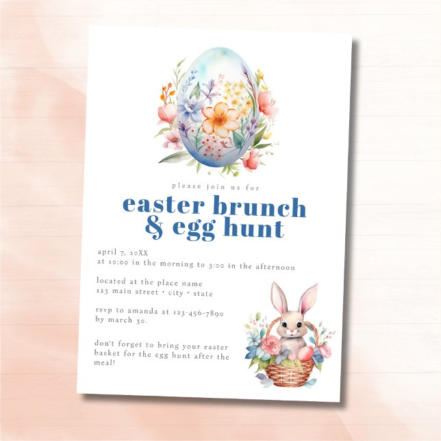 Pastel Easter Brunch and Egg Hunt Floral Egg Invitation (Creator Uploaded)