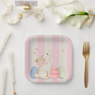 Pastel Easter Bunnies, Egg, and Chiks Paper Plates