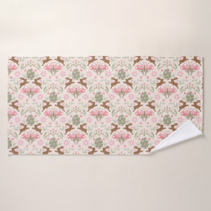 Pastel Easter Bunny and Flower Pattern Bath Towel