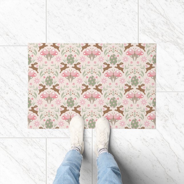 Pastel Easter Bunny and Flower Pattern  Doormat (Indoor)