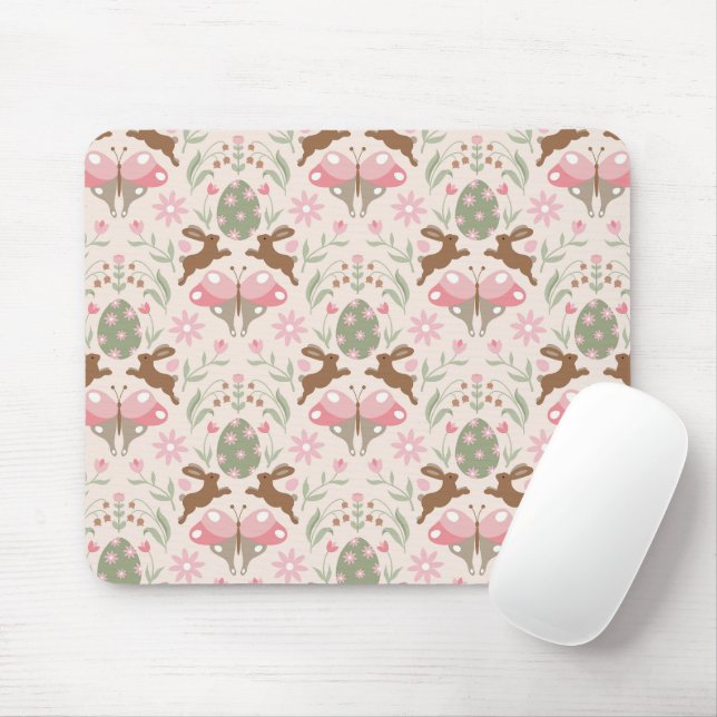Pastel Easter Bunny and Flower Pattern  Mouse Pad (With Mouse)