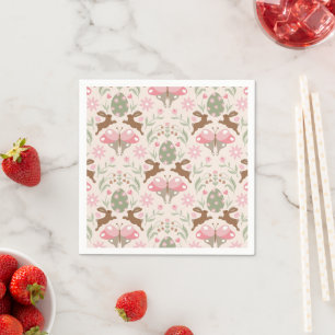 Pastel Easter Bunny and Flower Pattern Napkin