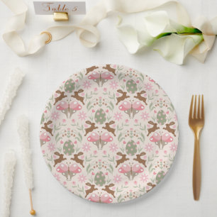 Pastel Easter Bunny and Flower Pattern  Paper Plate