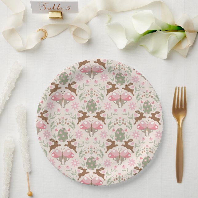 Pastel Easter Bunny and Flower Pattern  Paper Plate (Wedding)