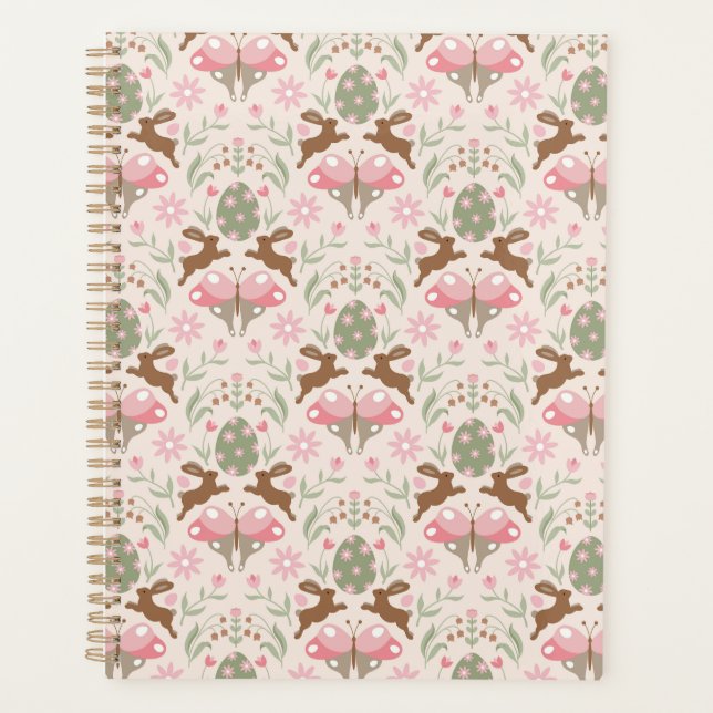 Pastel Easter Bunny and Flower Pattern  Planner (Front)