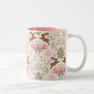 Pastel Easter Bunny and Flower Pattern  Two-Tone Coffee Mug