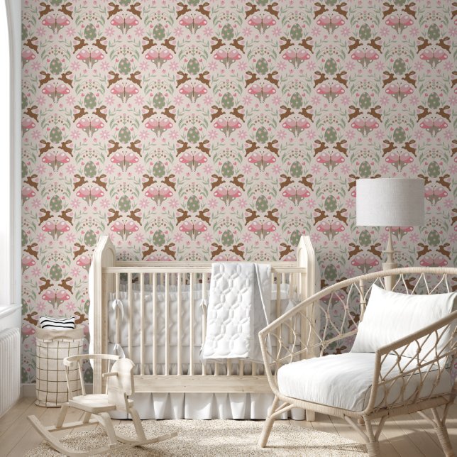 Pastel Easter Bunny and Flower Pattern  Wallpaper (Kids)