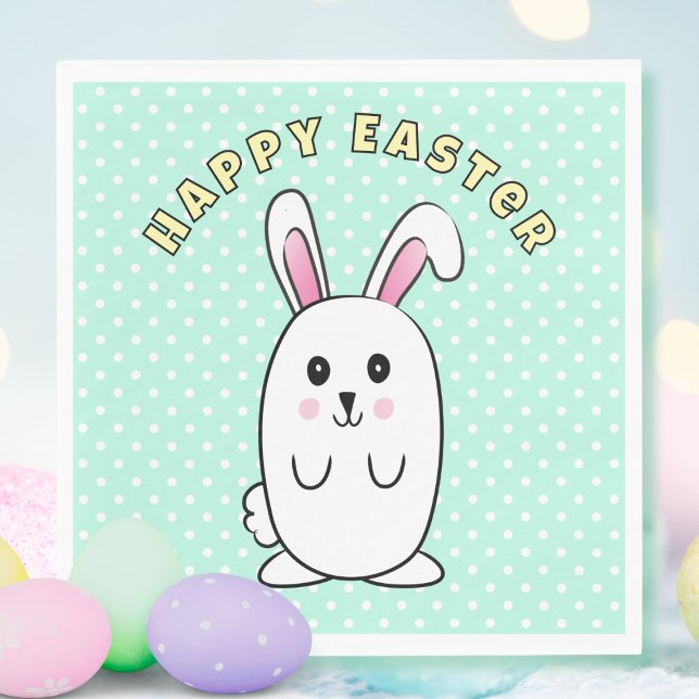 Pastel Easter Bunny Cartoon Pink White Yellow Aqua Napkin (Creator Uploaded)