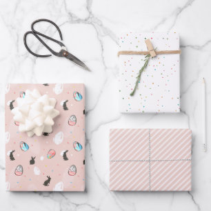 Pastel Easter   Bunny & Eggs Pattern Wrapping Paper Sheet