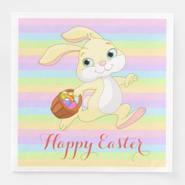 Pastel Easter Bunny Happy Easter Napkins (Front)