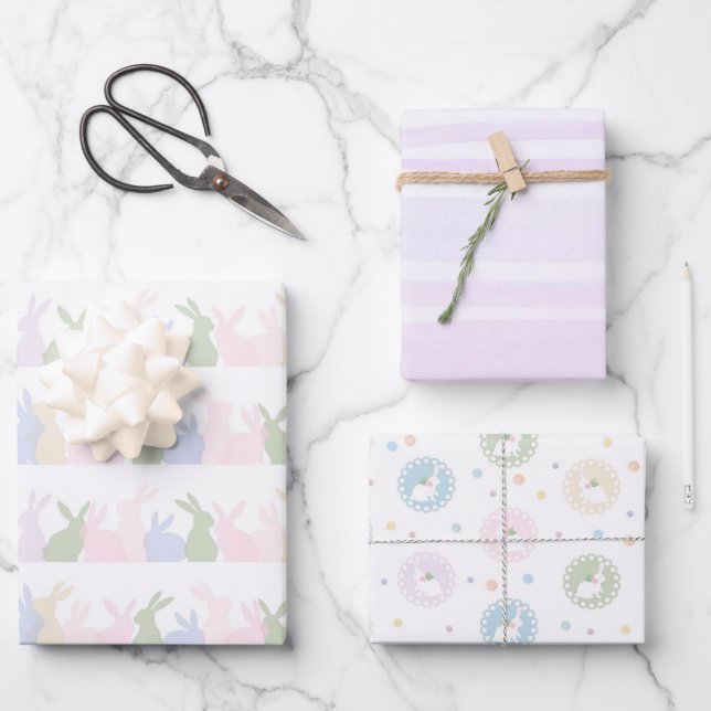 Pastel Easter Bunny Pattern Spring Wrapping Paper (Front)