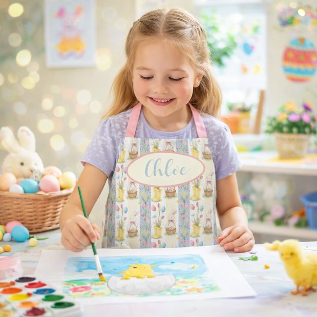 Pastel Easter Bunny Print Apron for Spring Baking (Creator Uploaded)