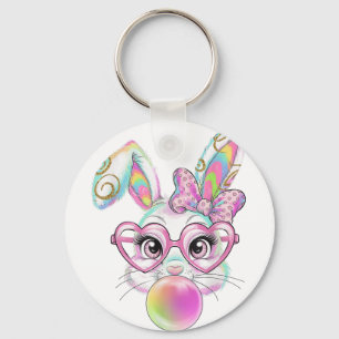 Pastel Easter Bunny Rabbit Sungles Bubble Gum Pink Key Ring