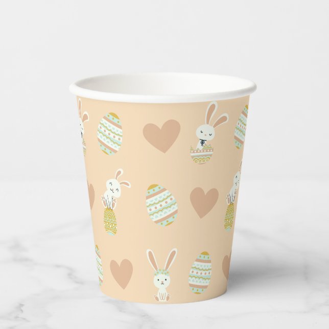Pastel Easter Delight: Bunny & Egg Pattern Paper Cups (Front)