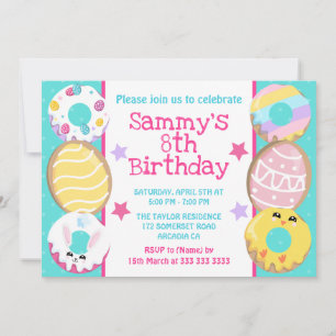 Pastel Easter Doughnut Birthday Design Invitation