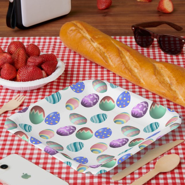 Pastel Easter Egg Colourful Decorated Easter Eggs Paper Plate (Picnic)