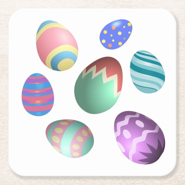Pastel Easter Egg Colourful Decorated Easter Eggs Square Paper Coaster (Front)