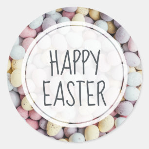 Pastel Easter Egg Happy Easter Handwritten Script  Classic Round Sticker