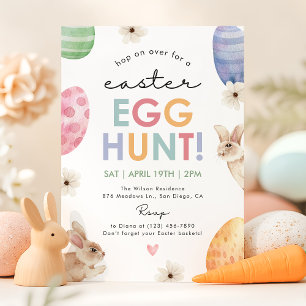 Pastel Easter Egg Hunt Party Cute Floral Bunny Invitation