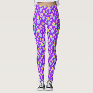 Pastel Easter Egg Pattern on Purple Leggings