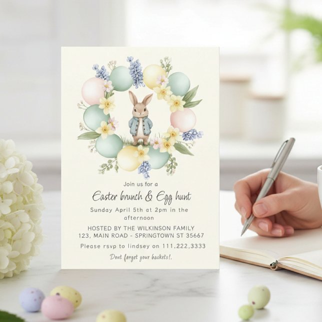 Pastel Easter Egg Wreath Bunny Invitation (Creator Uploaded)