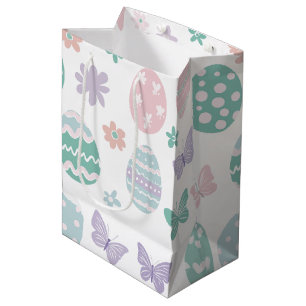 Pastel Easter Eggs and Butterflies Pattern Medium Gift Bag