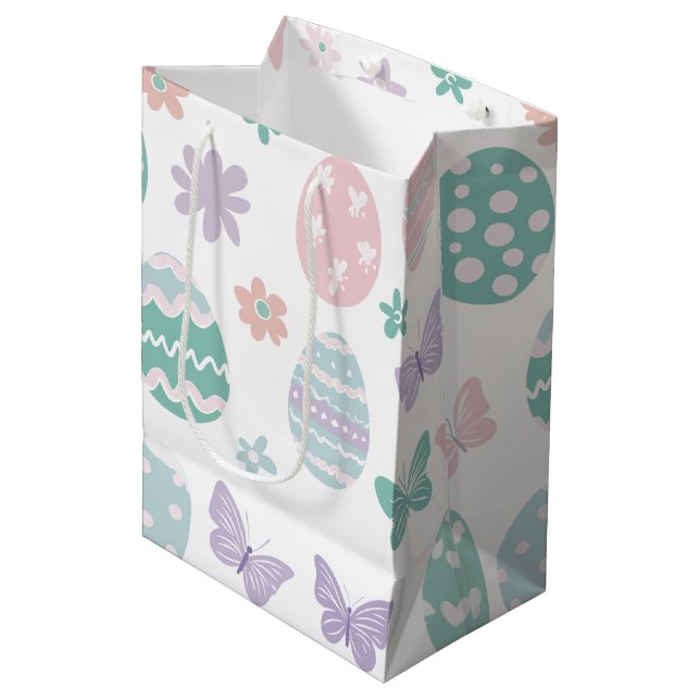 Pastel Easter Eggs and Butterflies Pattern Medium Gift Bag (Front Angled)