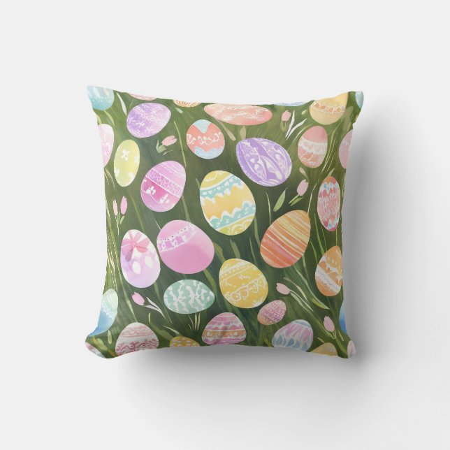 Pastel Easter Eggs | Beautiful Spring Watercolor Cushion (Front)